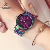 GUOU Luxury Women's Watches Stainless Steel Colorful straps Purple Women Watches Fashion Ladies watch reloj mujer zegarek damski