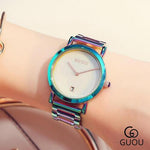 GUOU Luxury Women's Watches Stainless Steel Colorful straps Purple Women Watches Fashion Ladies watch reloj mujer zegarek damski