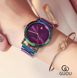 GUOU Luxury Women's Watches Stainless Steel Colorful straps Purple Women Watches Fashion Ladies watch reloj mujer zegarek damski