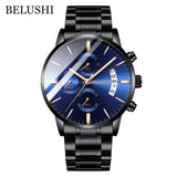 BELUSHI Fashion Men's Quartz Watch Chronograph Sport Men Watches Top Brand Luxury Full Steel Waterproof Clock Male Wristwatch