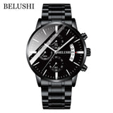 BELUSHI Fashion Men's Quartz Watch Chronograph Sport Men Watches Top Brand Luxury Full Steel Waterproof Clock Male Wristwatch