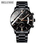 BELUSHI Fashion Men's Quartz Watch Chronograph Sport Men Watches Top Brand Luxury Full Steel Waterproof Clock Male Wristwatch