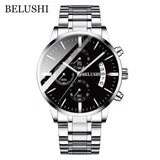 BELUSHI Fashion Men's Quartz Watch Chronograph Sport Men Watches Top Brand Luxury Full Steel Waterproof Clock Male Wristwatch