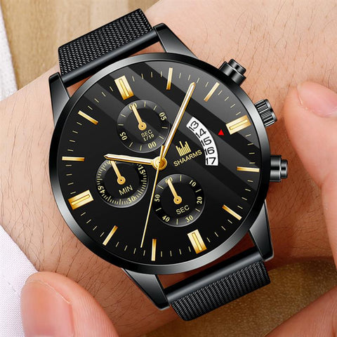 Fashion Men Military Sport Watch Black Mesh Band Stainless Steel Quartz Watches Luxury Date Man Wristwatch Relogio Masculino