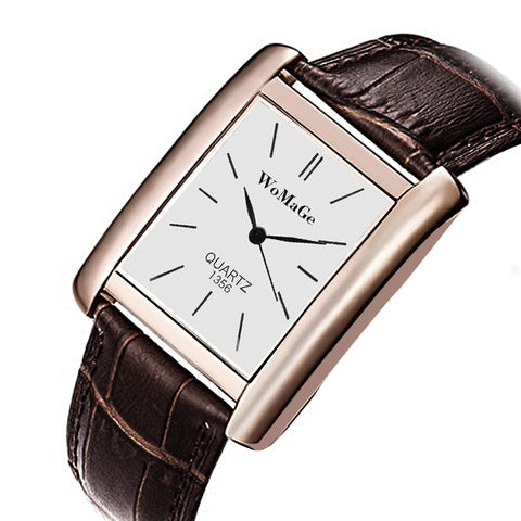 WoMaGe Simple Fashion Rectangle Women's Watches Rose Gold Watch Women Watches Luxury Leather Strap Ladies Watch reloj mujer