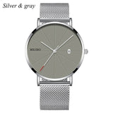 Black Men‘s Ultra Thin Watch Stainless Steel Mesh Band Leather Clock Classic Quartz Date Wristwatch Casual Relogio Masculino