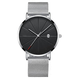 Black Men‘s Ultra Thin Watch Stainless Steel Mesh Band Leather Clock Classic Quartz Date Wristwatch Casual Relogio Masculino