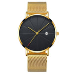 Black Men‘s Ultra Thin Watch Stainless Steel Mesh Band Leather Clock Classic Quartz Date Wristwatch Casual Relogio Masculino