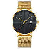 Black Men‘s Ultra Thin Watch Stainless Steel Mesh Band Leather Clock Classic Quartz Date Wristwatch Casual Relogio Masculino