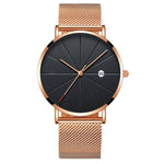 Black Men‘s Ultra Thin Watch Stainless Steel Mesh Band Leather Clock Classic Quartz Date Wristwatch Casual Relogio Masculino