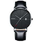 Black Men‘s Ultra Thin Watch Stainless Steel Mesh Band Leather Clock Classic Quartz Date Wristwatch Casual Relogio Masculino