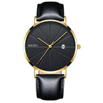 Black Men‘s Ultra Thin Watch Stainless Steel Mesh Band Leather Clock Classic Quartz Date Wristwatch Casual Relogio Masculino