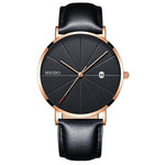 Black Men‘s Ultra Thin Watch Stainless Steel Mesh Band Leather Clock Classic Quartz Date Wristwatch Casual Relogio Masculino