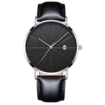 Black Men‘s Ultra Thin Watch Stainless Steel Mesh Band Leather Clock Classic Quartz Date Wristwatch Casual Relogio Masculino