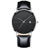 Black Men‘s Ultra Thin Watch Stainless Steel Mesh Band Leather Clock Classic Quartz Date Wristwatch Casual Relogio Masculino