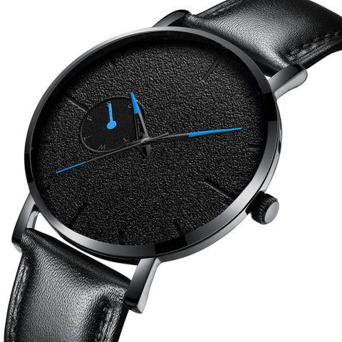 Minimalism Men Watches Ultra Thin Casual Brand Quartz Simple Blue Pointer WristWatch Leather Strap Business Relogio Masculino