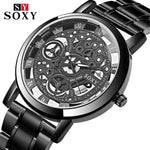 SOXY Relojes Hombre 2019 Men Watches Skeleton Top Brand Luxury Business Watches Men's Stainless Steel relogio masculino saat