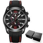 Megir Men's Chronograph Analog Quartz Watch with Date, Luminous Hands, Waterproof Silicone Rubber Strap Wristswatch for Man