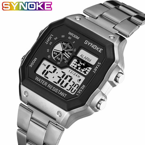 SYNOKE 2019 Men Luminous Sport Watch Multi-function Business Waterproof Male Wrist Watch Digital Watch Alarm Timer Clock