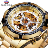 Forsining 2019 Stainless Steel Waterproof Mens Skeleton Watches Top Brand Luxury Transparent Mechanical Sport Male Wrist Watches