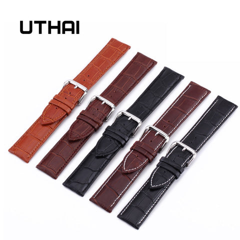 UTHAI Z08 Watch Band Genuine Leather Straps 10-24mm Watch Accessories High Quality Brown Colors Watchbands