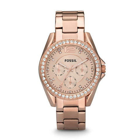 Fossil Watch Women Riley Multifunction Rose-Tone Stainless Steel Watch Luxury Quartz Wrist Watches for Ladies ES2811