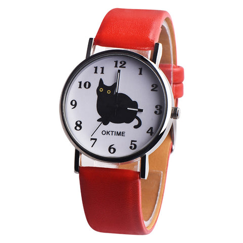 OKTIME Womens Mysterious Black Cat Faux Leather Analog Quartz Watch Women Watches Bracelet Watch Ladied #4m03