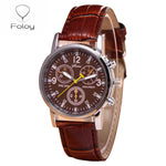 Foloy Business sport Men Watch Quality Fashion Numerals Faux Leather Analog Quartz gentleman watches Bracelet Clock Gift