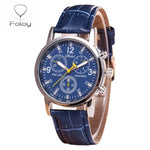 Foloy Business sport Men Watch Quality Fashion Numerals Faux Leather Analog Quartz gentleman watches Bracelet Clock Gift