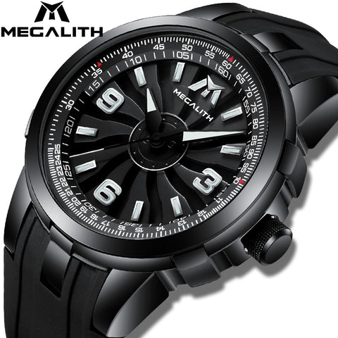 MEGALITH Men Military Watches Creative Turbine Rotation Dial Watch Sport Waterproof Quartz Watches Mens Clock Relogio Masculino