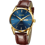 OLEVS Men Watche Top Brand Luxury Fashion Bussness Breathable Leather Luminous Hand Quartz Wristwatch Gifts for Male