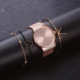 4PCS Women Watches Luxury Wrist watch relogio feminino Clock for Women Milanese Steel Lady Rose Gold Quartz Ladies Watch New