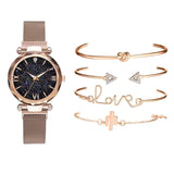 Luxury Brand Rose Gold Starry Sky Dial Watches Women Ladies Crystal Bracelet Quartz Wrist Watch 5 PCS Set Relogio Feminino