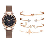 Luxury Brand Rose Gold Starry Sky Dial Watches Women Ladies Crystal Bracelet Quartz Wrist Watch 5 PCS Set Relogio Feminino