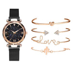 Luxury Brand Rose Gold Starry Sky Dial Watches Women Ladies Crystal Bracelet Quartz Wrist Watch 5 PCS Set Relogio Feminino