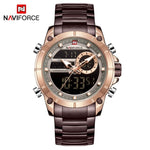 NAVIFORCE Men Military Sport Wrist Watch Gold Quartz Steel Waterproof Dual Display Male Clock Watches Relogio Masculino 9163