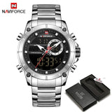 NAVIFORCE Men Military Sport Wrist Watch Gold Quartz Steel Waterproof Dual Display Male Clock Watches Relogio Masculino 9163