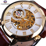 Forsining 3d Logo Design Hollow Engraving Black Gold Case Leather Skeleton Mechanical Watches Men Luxury Brand Heren Horloge