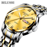 BELUSHI Top Brand Watch Men Stainless Steel Business Date Clock Waterproof Luminous Watches Mens Luxury Sport Quartz Wrist Watch