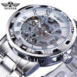 Winner Transparent Fashion Diamond Luminous Gear Movement Royal Design Men Top Brand Luxury Male Mechanical Skeleton Wrist Watch