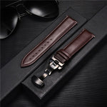 Smooth Genuine Calfskin Leather Watchband 18mm 20mm 22mm 24mm Straps with Solid Automatic Butterfly Buckle Business Watch Band