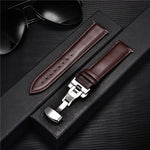 Smooth Genuine Calfskin Leather Watchband 18mm 20mm 22mm 24mm Straps with Solid Automatic Butterfly Buckle Business Watch Band