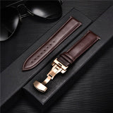 Smooth Genuine Calfskin Leather Watchband 18mm 20mm 22mm 24mm Straps with Solid Automatic Butterfly Buckle Business Watch Band