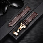 Smooth Genuine Calfskin Leather Watchband 18mm 20mm 22mm 24mm Straps with Solid Automatic Butterfly Buckle Business Watch Band