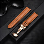 Smooth Genuine Calfskin Leather Watchband 18mm 20mm 22mm 24mm Straps with Solid Automatic Butterfly Buckle Business Watch Band