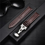 Smooth Genuine Calfskin Leather Watchband 18mm 20mm 22mm 24mm Straps with Solid Automatic Butterfly Buckle Business Watch Band