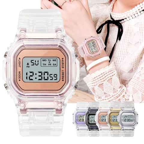 Fashion Watch Women Men Gold Casual Transparent Digital Sport Watches Lover's Gift Clock Children Wristwatch Female Reloj mujer