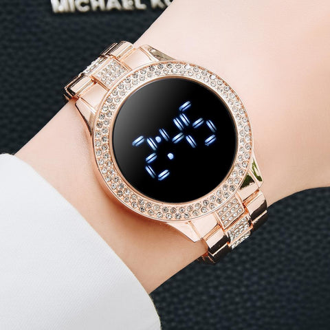 Luxury Digital Magnet Watches For Women Rose Gold Stainless Steel Dress LED Quartz Watch Female Clock Relogio Feminino Drop Ship