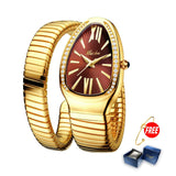 MISSFOX Women's Watches Snake Shape Luxury Wrist Watch For Women Steel Unique Gold Quartz Ladies Watch Clock Relogio Feminino