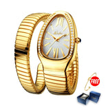 MISSFOX Women's Watches Snake Shape Luxury Wrist Watch For Women Steel Unique Gold Quartz Ladies Watch Clock Relogio Feminino